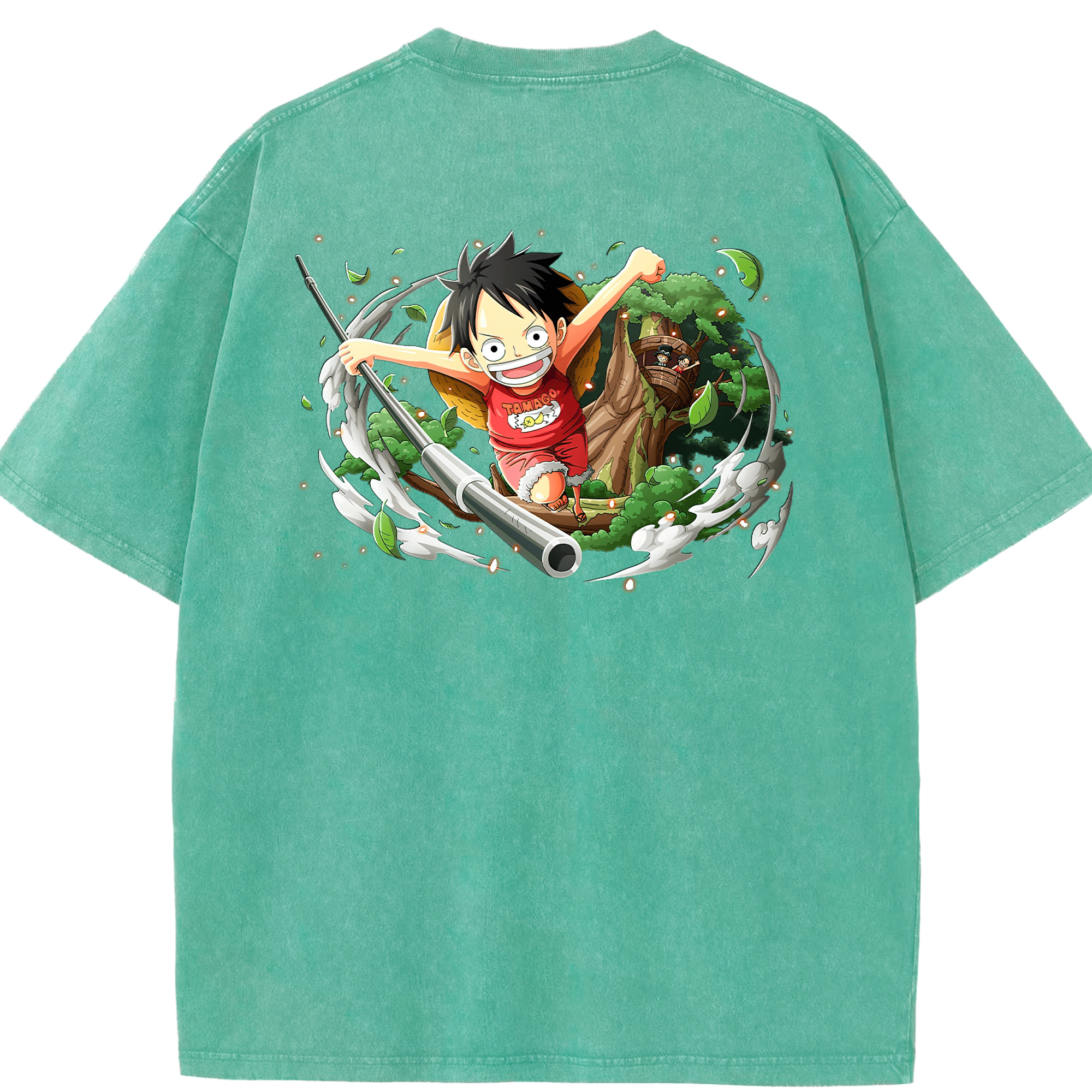 ワンピース モンキー・D・ルフィ ONE PIECE Monkey D. Luffy 綿100% ヴィンテージ風 半袖Tシャツ（背面プリント）